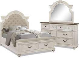Value city furniture provides a large collection of headboards, frames, nightstands, and dressers for a fully furnished bedroom. Mayfair 5 Piece Upholstered Storage Bedroom Set With Dresser And Mirror Value City Furniture