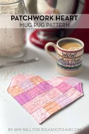 we heart mug rugs patchwork heart