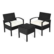 Costway 3pcs Patio Rattan Furniture Set Coffee Table Chairs Set With Seat Cushions Garden