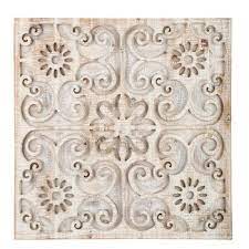 White Washed Carved Fl Wood Wall