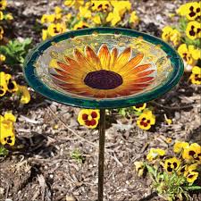 Sunflower Bloom Glass Bird Bath With