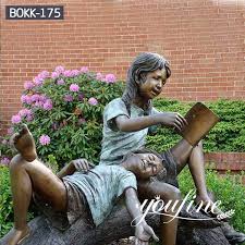 Bronze Girls Statue Reading Book