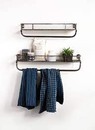 Metal Wall Shelf With Towel Bar Set Of