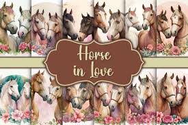 cute horse in love watercolor wallpaper