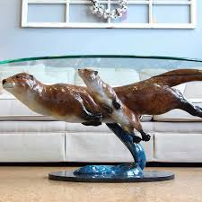 Bronze Otters Glass Coffee Table