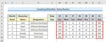 monthly duty roster format in excel