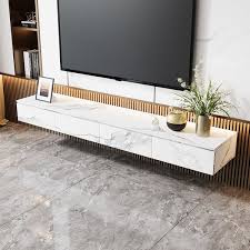 Floating Tv Stand Marble Veneer Wall Mount Media Console With Storage For Tvs Up To 85