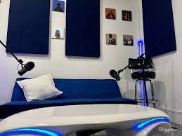 blue room recording podcast studio in