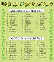 Giggle Palooza Images Whats Your Leprechaun Name Chart