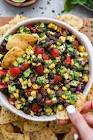 avocado  black beans and corn dip  great for the big game