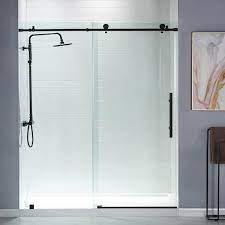 Woodbridge Aldeby 56 In To 60 In X 76 In Frameless Sliding Shower Door With Shatter Retention Glass In Matte Black Hsd3607