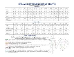 Dreamlight Womens Sizing Charts Pages 1 3 Text Version
