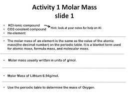 Ppt Activity 1 Molar Mass Slide 1 Powerpoint Presentation