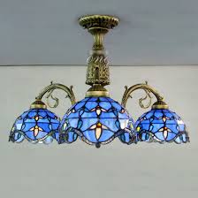 Three Light Semi Flush Mount Tiffany Ceiling Lights