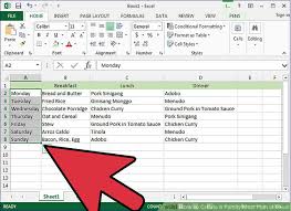 How To Create A Family Meal Plan In Excel With Pictures