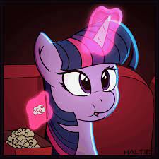 2218162 - safe, artist:haltie, twilight sparkle, pony, :t, animated,  aweeg*, blinking, chewing, cute, eating, female, food, gif, levitation,  looking up, loop, magic, mare, open mouth, popcorn, puffy cheeks, smiling,  solo, telekinesis, twiabetes,