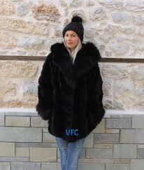 Black Mink Coat With Fox Fur Hood Real