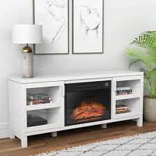 White Electric Fireplace Tv Unit With