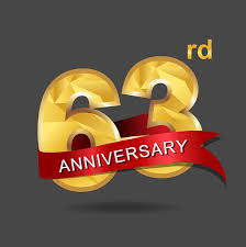 63rd anniversary celebration logotype. Logo,numbers and red ribbon.::  tasmeemME.com