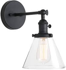 Amazon Com Pathson Industrial Wall Sconce With Switch Indoor Wall Lighting Fixtures With Funnel Clear Glass Shade Vintage Vanity Lamps For Bathroom Lighting Home Improvement