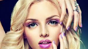beautiful blonde with lilac makeup