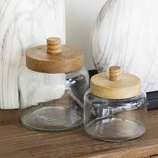 Glass Jar With Wood Lid Set Of 2