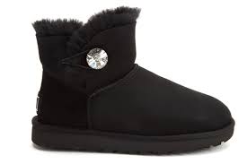Womens Insulated Ankle Boots Ugg Mini Bailey Button Bling Blk