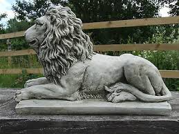 Lion Statue On Plinth Cast Stone Garden