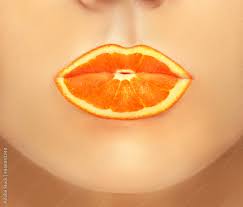 painted fruits color lips stock photo