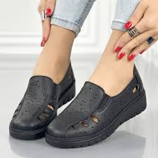 Pantofi Casual Dama Negri din Piele Ecologica Abravia