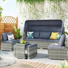 gray wicker outdoor patio sectional