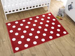 kids nursery rug red white polka dot