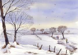 Winter landscape painting, Winter watercolor, Landscape paintings