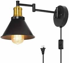 Industrial wall sconce with switch lamp 1 light plug in listed bb. Haitral Swing Arm Wall Lamps Set Of 2 Plug Wall Sconces With On Off Switch On Base Bedroom Wall Lamps With Plug In Hardwire Wall Light Fixtures For Bedroom Bedside Farmhouse Office Linen