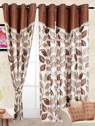 brown leaf printed window curtain