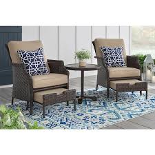 Hampton Bay Grayson 5 Piece Brown Wicker Outdoor Patio Small Space Seating Set With Cushionguard Almond Tan Cushions