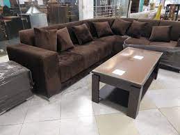 l shape brown corner sofa set size 7