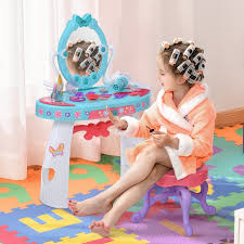 qaba kids vanity table and stool beauty