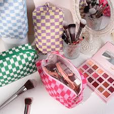 soidram 6 pcs chequered makeup bag
