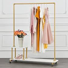 Portable clothes rack hanger rolling garment rack closet organizer shoes storage. Amazon Com Bosuru Metal Rolling Clothing Rack On Wheels Industrial Pipe Clothes Rack With Wood Shelves Heavy Duty Modern Garment Rack For Laundry Room Retail Store Gold 59 H Home Kitchen