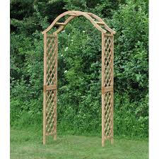 wooden garden arch with curved top tan