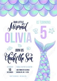 Mermaid Birthday Party Invitation Card Holographic Fish Scales