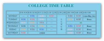 html code for designing of time table