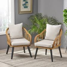 Accent chairs provide a contrasting element for rooms with established, dominant motifs. Becky Indoor Wicker Accent Chairs With Cushions Set Of 2 Gdfstudio