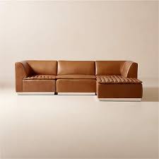 l shaped saddle leather sectional sofa