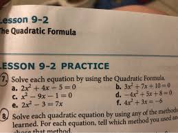 lesson 9 2 the quadratic formula lesson
