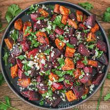 roasted beets and sweet potatoes