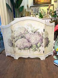 Hand Painted Hydrangea Wooden Fireplace