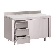 8gridmann nsf stainless commercial kitchen work & prep table backsplash 72 in by 30 in. Gastro M Stainless Steel Work Table With 3 Drawers Sliding Doors And Backsplash