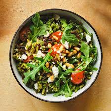 wild rice salad with arugula pesto